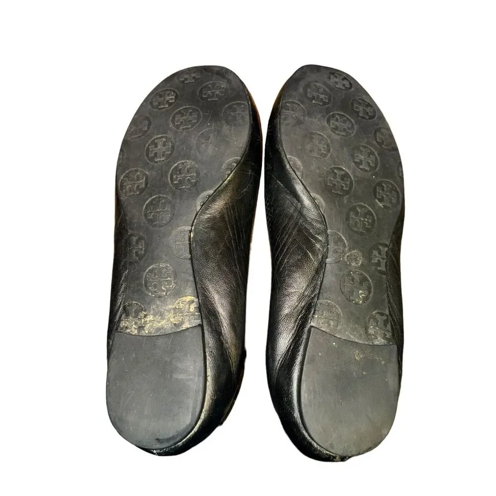 Tory Burch Minnie Travel Ballet Flat Women's Size 7 M Black Leather Slip On Shoe